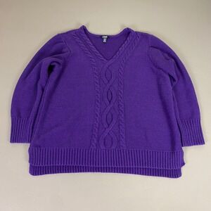 Chaps Cable Knit Sweater Women's Plus Size 2X Purple V Neck Pullover Cotton